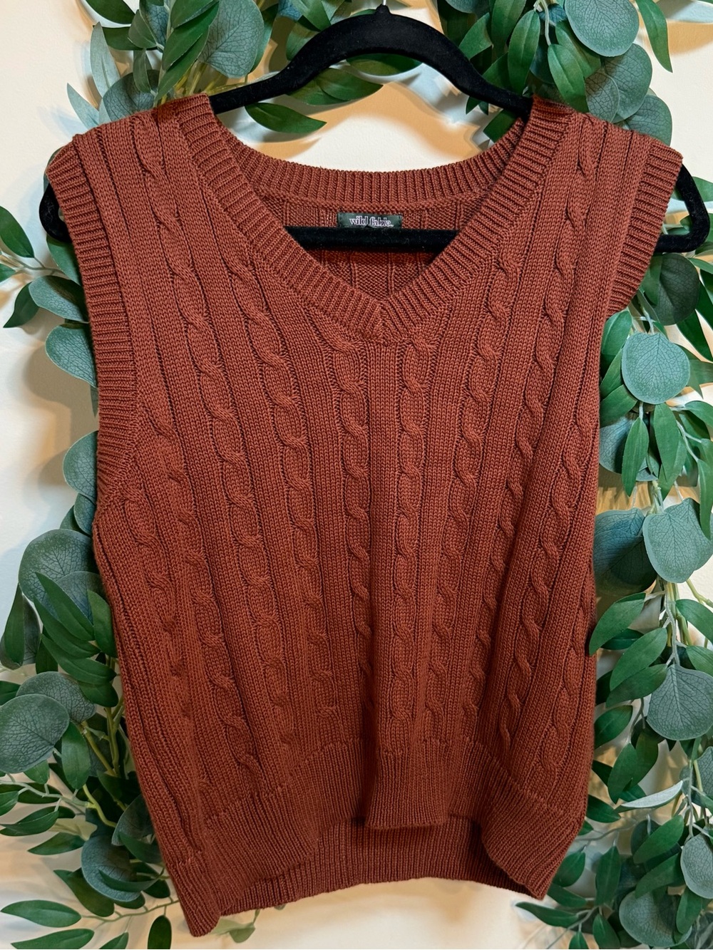 wild fable Cable Knit V-Neck Sweater Vest - Rust Brown
